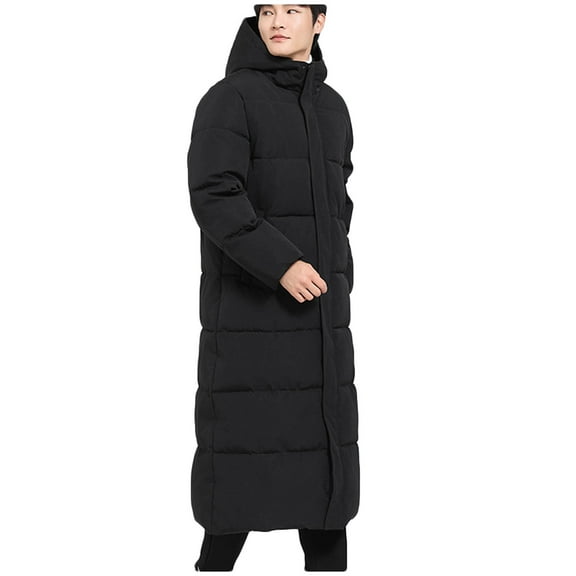 Mrmaere Men's Hooded Long Puffer Coat Quilted-Warm Jacket for Winter Outdoor & Daily Wear Black L