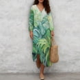 thumbnail image 4 of DISNIMO Women's Summer Maxi Dresses Monstera Print Long Shift Dress Casual Loose Dress 3/4 Sleeve V Neck Midi Dresses for Women, S, 4 of 6