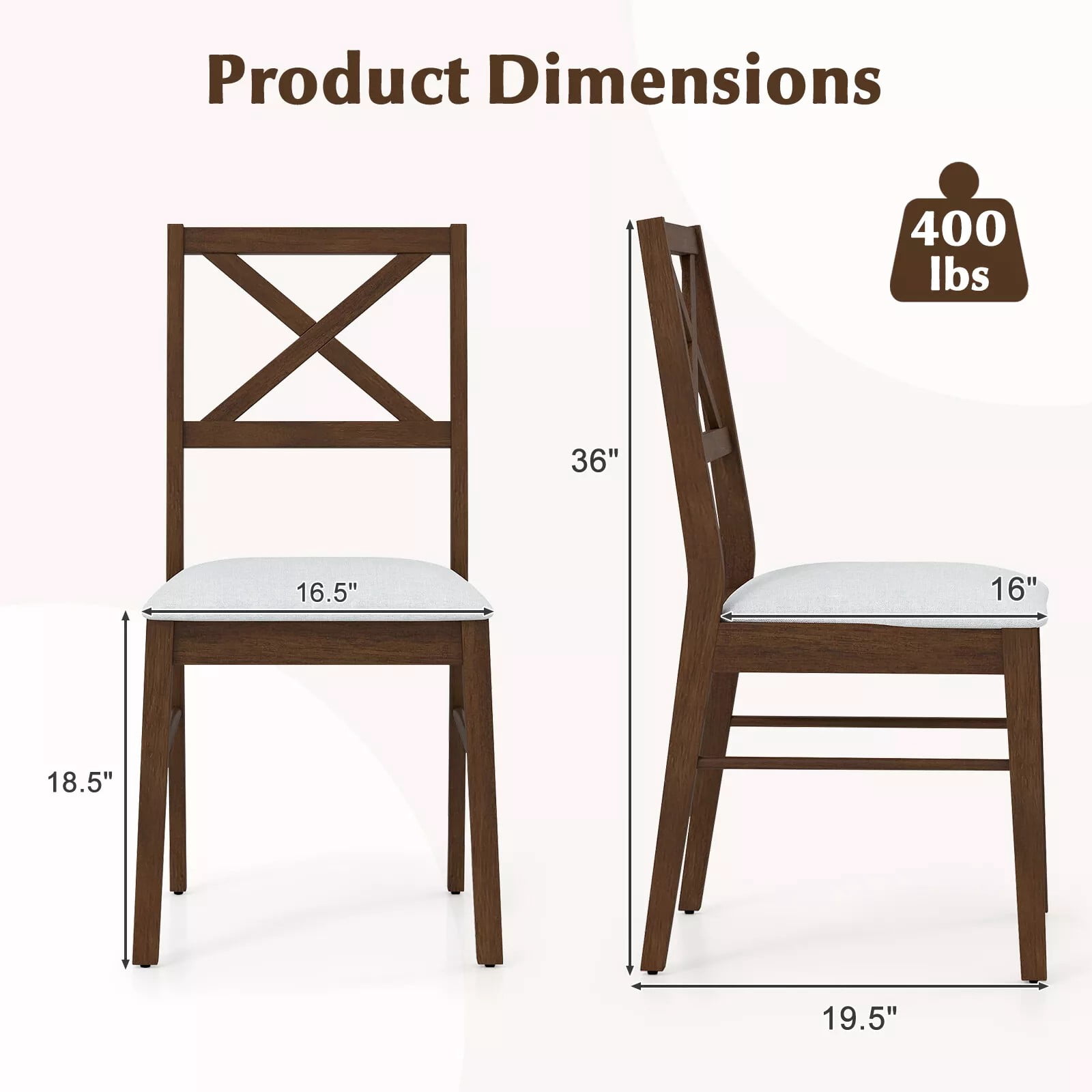 Auranook Modern Dining Chair Set of 2, Armless Kitchen Chair w/Rubber Wood Frame, Upholstered Seat, 400 LBS Load Capacity