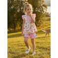 thumbnail image 5 of RUINIXCW Kids Toddler Baby Girl Back to School Outfit Kids Summer Kindergarten Outfits Little Girls First Day of School Outfit Pencil Apple Flying Sleeve Babydoll Shirt Tops and Bow Ruffle Shorts Set, 5 of 9