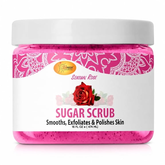SPA REDI – Sugar Body Scrub, Sensual Rose, 16 Oz, Exfoliating, Moisturizing, Hydrating and Nourishing, Glow, Polish, Smooth and Fresh Skin - Body Exfoliator