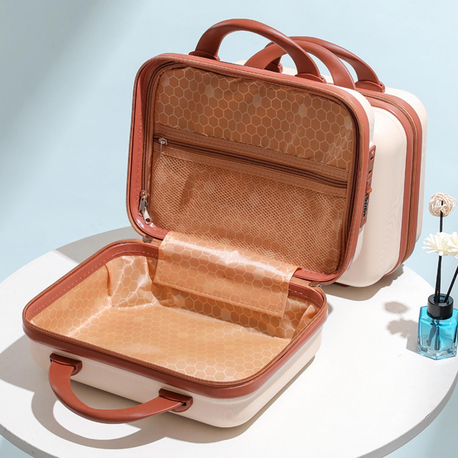 Mini Suitcase Case with Handle with Handle Portable hands Cartoon 14 inch Mini Luggage Case for Cosmetics Business Travel Shoes Beige