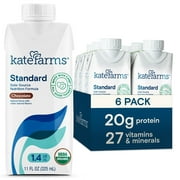 KATE FARMS Organic Plant Based 1.4 Nutrition Shake, Chocolate, 20g of protein, 27 Vitamins and Minerals, High Calorie Meal Replacement, Protein Shake, Gluten Free and Non-GMO, 11 Fl oz (Pack of 6)