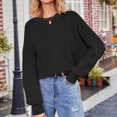 thumbnail image 5 of HAiming Women's Cropped Pullover Sweaters Casual Long Sleeve Crewneck Solid Warm Winter Loose Knitted Tops, 5 of 9