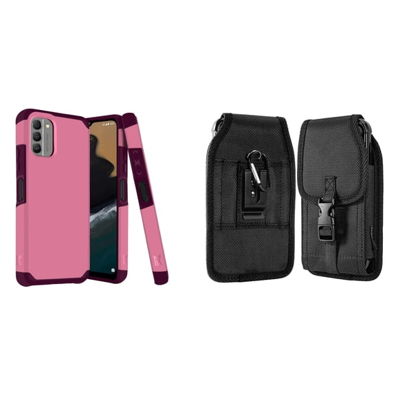 MK Armor Case for Nokia G400 5G and Vertical Buckle Belt Holster - Pink Wine