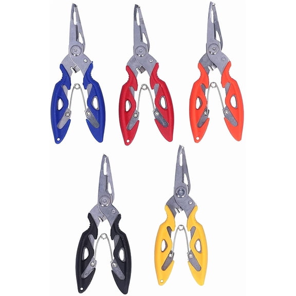 ABPETE Fishing Pliers Set, 5 Pieces, Stainless Steel Hook Remover, Curved Scissors, Braid Line Cutters, Split Ring Tool