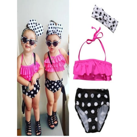 

ZIYIXIN 3Pcs Toddler Baby Girls Swimwear Bathing Suit Ruffle Polka Dot Kids Bikini Set