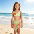 thumbnail image 2 of Girls 3 Piece Swimsuit Set Floral Print Backless Halter Neck Beach Swimwear Cute Bathing Suits for Girls Size 7-16 Years, 2 of 7