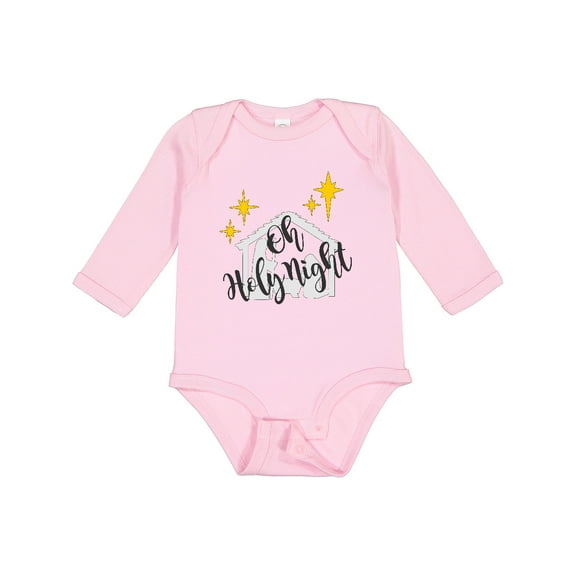Inktastic Oh Holy Night Christmas Nativity with Yellow Stars Boys or Girls Long Sleeve Baby Bodysuit