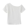 thumbnail image 6 of LIaqionyy Women's off Shoulder Tee Shirt Short Sleeve Tops Summer Casual Fashion Blouse Shirts Going out Crop Top, 6 of 6