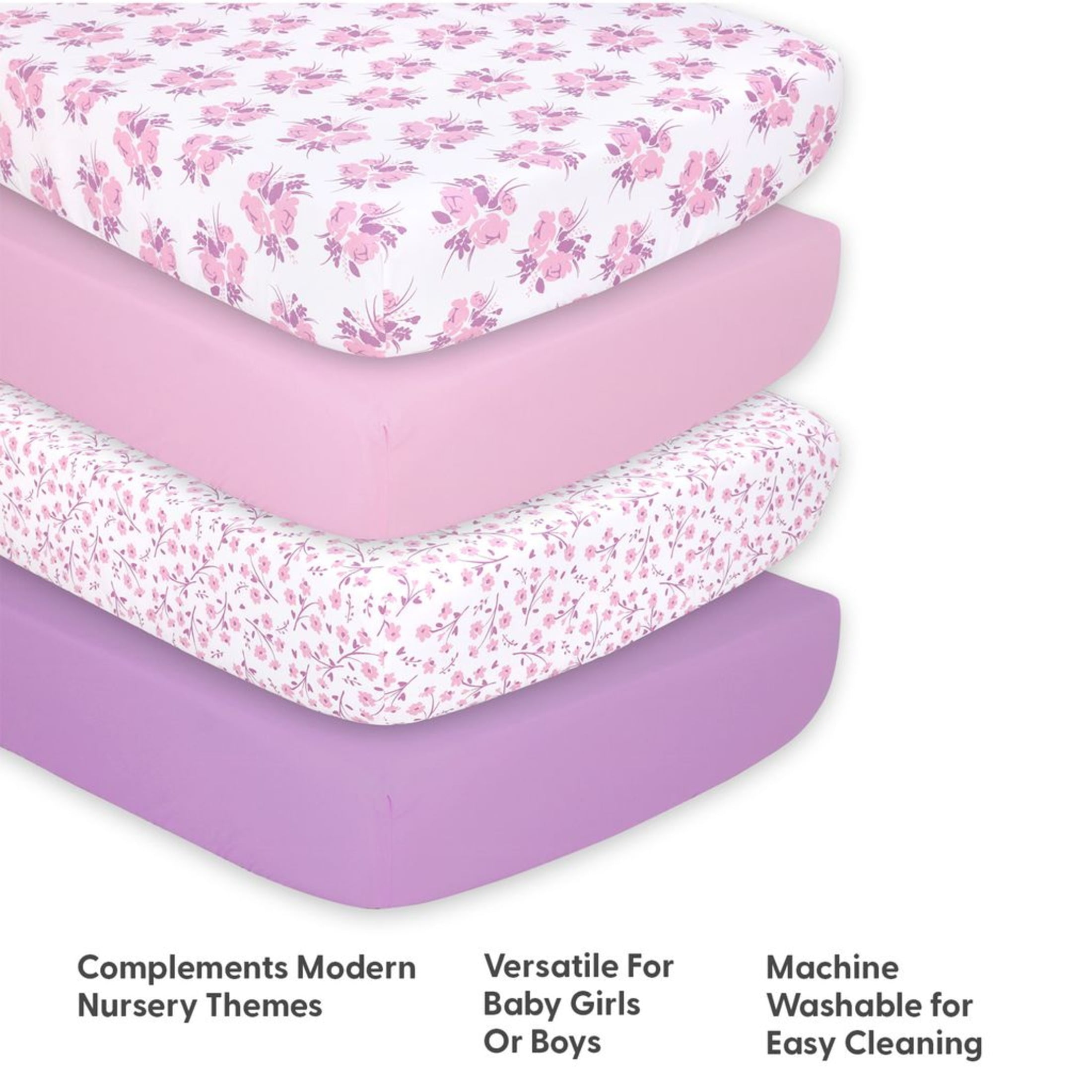 The Peanutshell Fitted Crib Sheets for Baby Girls, 4 Pack Set, Purple Floral