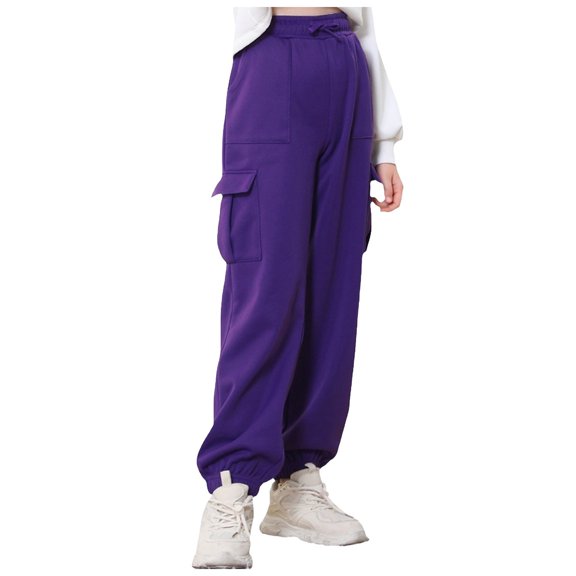 Staki Pants for Teens Girls' Sweatpants Lounge Soft Athletic Kids Joggers with Pockets & Drawstring(Purple,13-14 Years)
