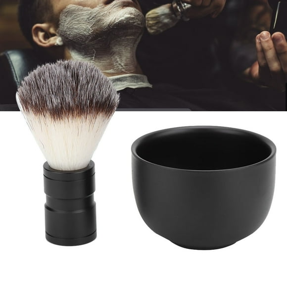 Set de tazón y brocha de afeitar, tazón de jabón de afeitar de acero inoxidable Kit de cepillo suave para el cabello Kit de limpieza de barba para salón de ba?o para el hogar(Conjunto) Ecomeon no