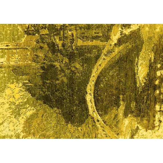 Ahgly Company Indoor Rectangle Oriental Yellow Industrial Area Rugs, 7' x 9'