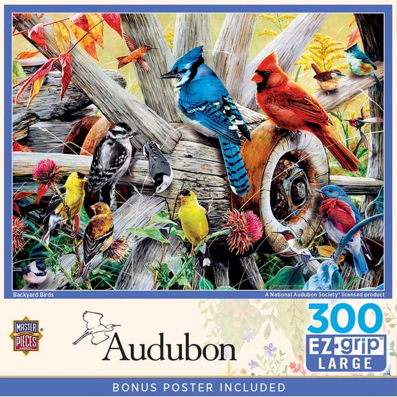 MasterPieces EZ Grip 300-Piece Jigsaw Puzzle, Backyard Birds Puzzle for Adults, 18 x 24 Inches