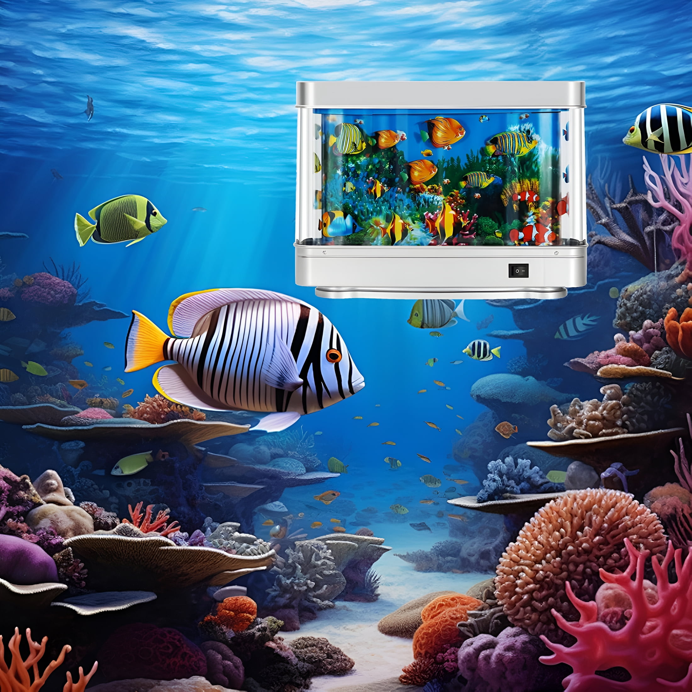 HIBIBUD Fake Fish Tank, Artificial Aquarium Decorations, Fake Aquarium Decor, Virtual Ocean Moving Fish lamp for Bedroom Office Décor