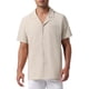 thumbnail image 1 of Camisas de lino para hombres Inspire Chic con cuello camp, de manga corta, abotonadas, para verano, playa, talla XL, color caqui, 1 of 6