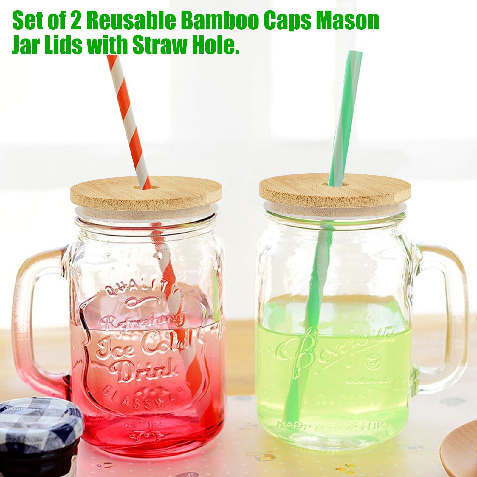 CNVOILA Bamboo Lids for Beer Can Glass, Regular Mouth Mason Jar  Lids Mason Jar Lids With Straw Hole, & 3 Stainless Steel Boba Straw & 3  Stainless Steel Thin Straw 
