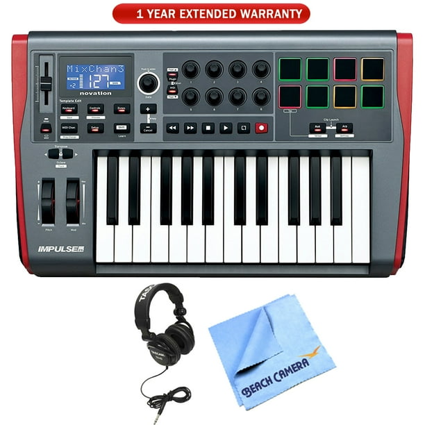 Novation Impulse 25 Usb Midi Controller Keyboard 25 Keys Ams Impulse 25 With 1 Year Extended Warranty Professional Headphones 1 Piece Micro Fiber Cloth Walmart Com Walmart Com