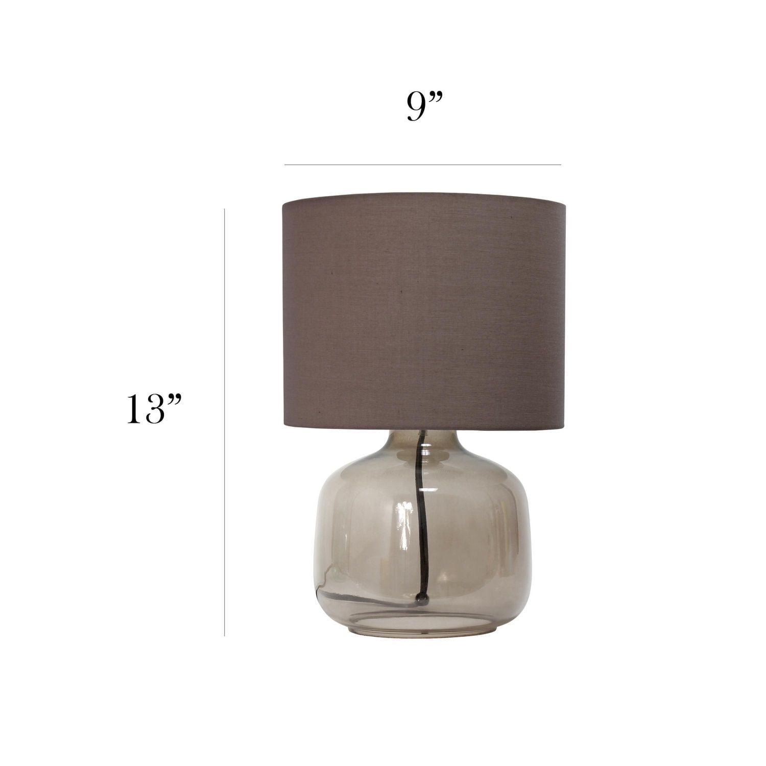Simple Designs  Glass Table Lamp with Fabric Shade, Smoke with Gray Shade