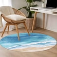 thumbnail image 5 of 4ft Round Rug, Blue Waves Non-Skid Rubber Backing Large Area Rugs - Living Room Bedroom Home Office, Gradient Beach Abstract Oil Painting Art Indoor Floor Mat Carpets Washable Rug, 5 of 9