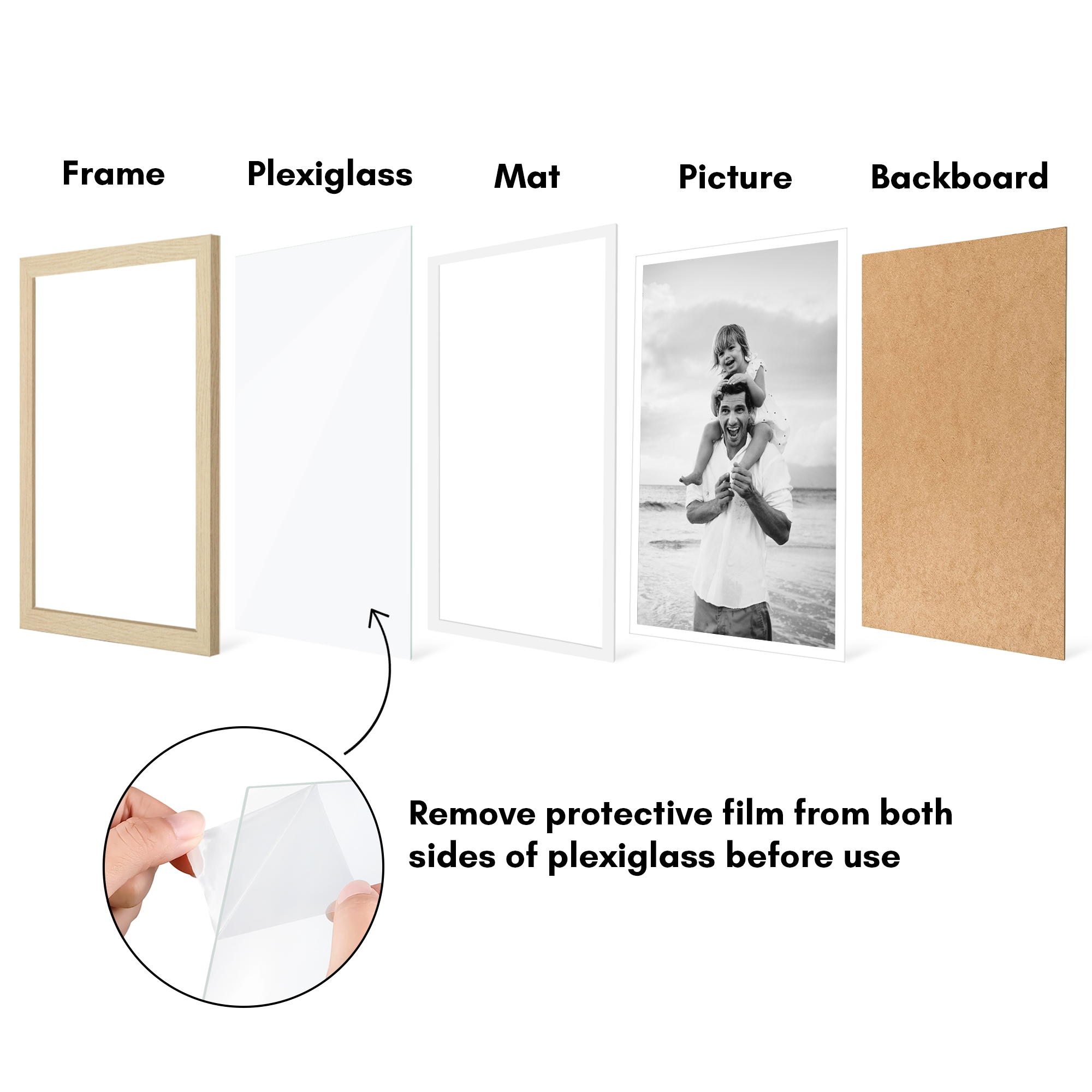 Americanflat 12x18 Poster Frame with Polished Plexiglass with 11x17 Mat 5 Pack Display Photo - Natural Oak