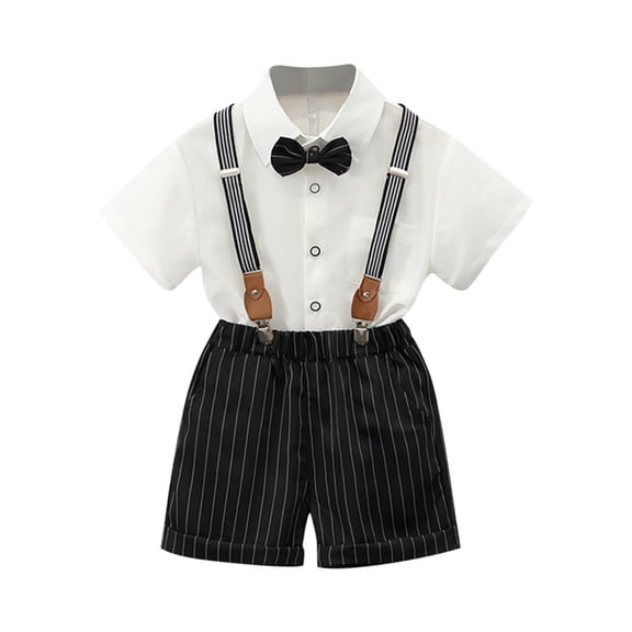Efsteb Kids Toddler Boys Outfits Sets Formal Gentleman Short Sleeve Button Suits Bow Tie Formal Summer Toddler Clothes (White,1 Years)