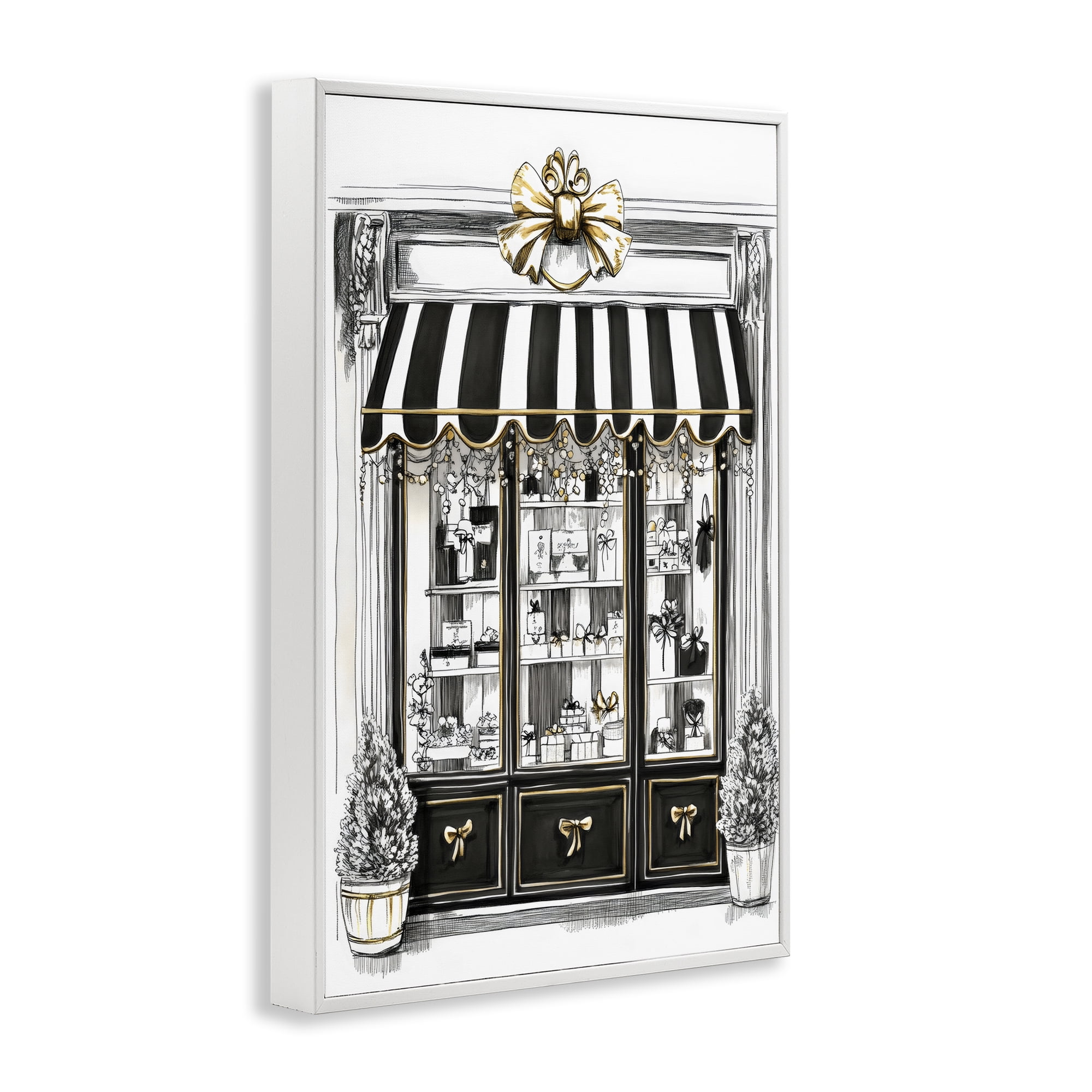 Stupell Industries Striped Paris Shop Facade White Framed Giclee Art, design by Petal Prints Design