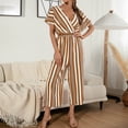 thumbnail image 3 of Tuphregyow Stylish Women's Short Sleeve V Neck Striped Print Jumpsuit Casual Comfortable Romper for Summer Beachwear Women Jumpsuit Yellow XL, 3 of 9