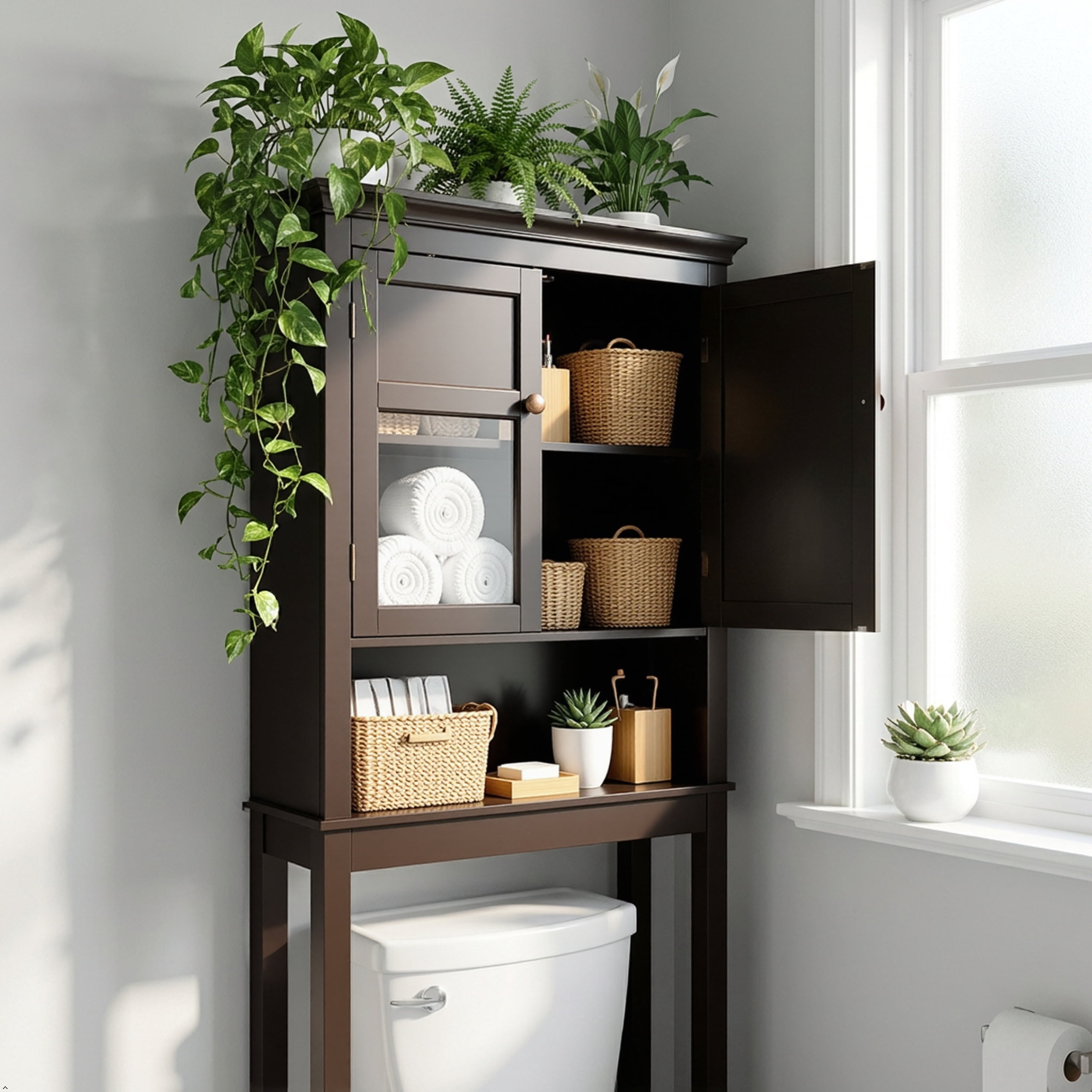 STAROUS Bathroom Storage Over The Toilet, Bathroom Cabinet Organizer with Adjustable Shelves, Bathroom Space Saver for Bathroom, Espresso
