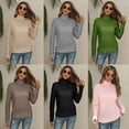 thumbnail image 4 of Womens 2023 Winter Fall Solid Color Turtleneck High Neck Long Sleeve Cable Knit Sweaters Outerwear Warm Fitted Fashion Pullover Sweater, 4 of 4