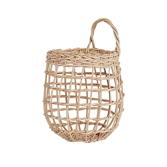 Vintage Wooden Woven Wall Hanging Basket,Kitchen Ginger Garlic Organizer,Hollow Breathable Storage Bin,Lightweight Portable Carry Bag,Multi Scene Home Decor,Living Room Bedroom Bathroom Essentials