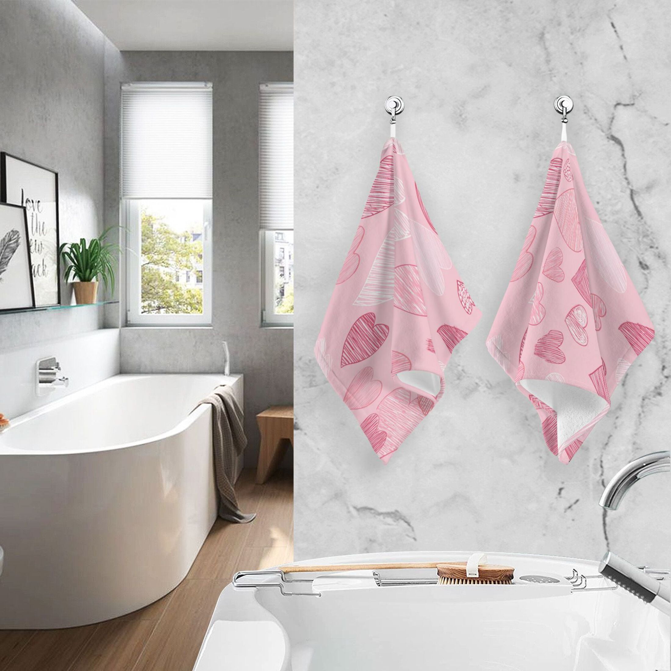 2 Pieces of Cotton Towel Face Towel Set Hand Towel Bath Towel Cotton Bath Towel Sets Valentine's Day Pink Heart