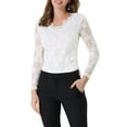 thumbnail image 1 of INSPIRAR CHIC Blusa de Encaje Floral de Manga Larga con Escote en V y Detalle de Encaje para el Día de San Valentín 2XL Blanca, 1 of 7