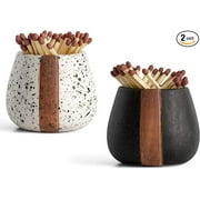 Ceramic Match Holder with Striker for Cute and Fancy Matches - Set of 2 - Matches in a Jar - Decorative Modern Home Decor Gifts - Mantel Decorations - Matches NOT included