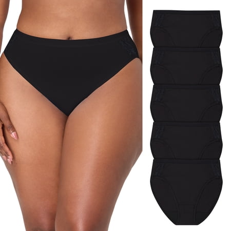 Bali Underwear High-Cut Pack, 5-Pack, Cotton Lace Moisture-Wicking Underwear for Women, High-Cut Panties Black 2X Large