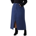 thumbnail image 4 of Agnes Orinda Women's Plus Size Vintage Denim Maxi Skirt Frayed Raw Hem High Waist Front Slit Long Jean Skirts 4X Dark Blue, 4 of 5