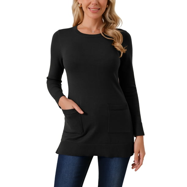 Suéteres de manga larga para mujer INSPIRE CHIC, túnicas sueltas, camisetas de punto casuales con bolsillos, S negro