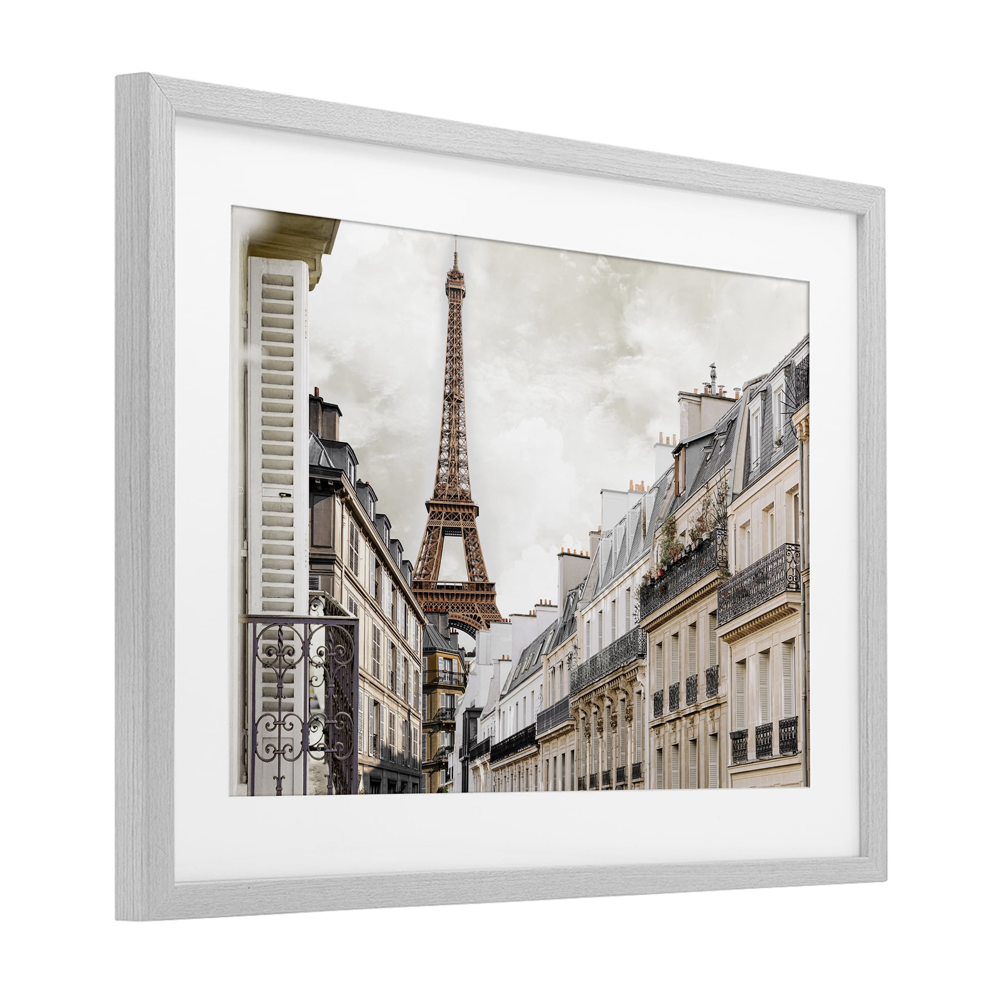 Stupell Industries Eiffel Tower Through Parisian Balconies Gray Framed Print Under Glass, design by CAD Designs