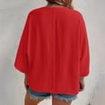 thumbnail image 4 of yunLCZ Basic T Shirts 3/4 Sleeve Blouses For Womens 2025 Summer V Neck Button Shirts Casual Plus Size Beach Tunic Tops Office Shirts Red M, 4 of 4