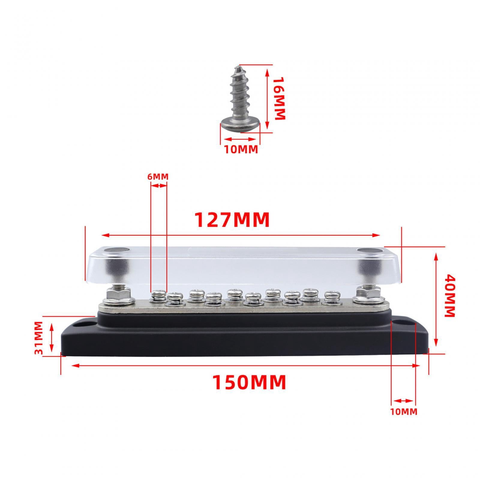 10 Terminal Busbar Power Distribution Terminal Block with Fireproof Dustproof Cover for Automotive And Marine Wiring Red and Black