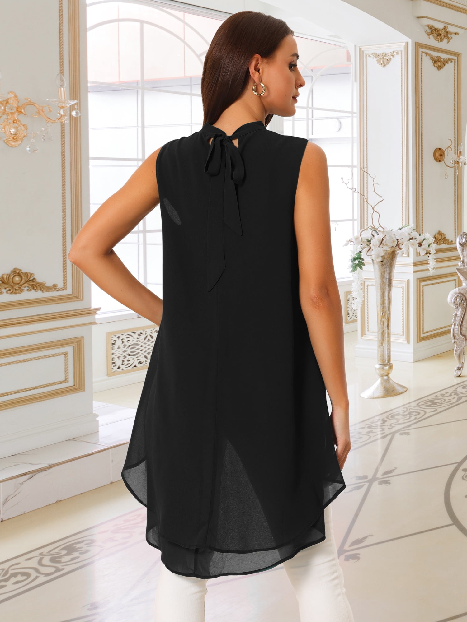 DARING DIVA Women's Tie Back High Low Mock Neck Blouse Tops M Black