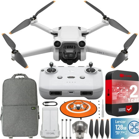 DJI Mini 3 Pro Camera Drone Quadcopter + RC-N1 Remote (No Screen), 4K/60fps Video, 48MP, 34min Flight Time, Tri-Directional Obstacle Sensing, Bundle with Deco Gear Backpack + 128GB Card & Accessories