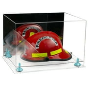 Acrylic Fireman's Helmet Large Display Case with Mirror, Blue Risers and Clear Base (A014-BLR)