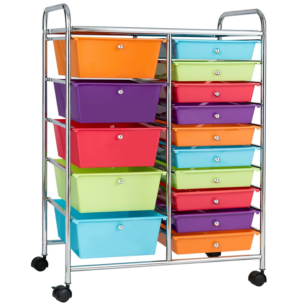 Portable 15 Drawers Cabinet Makeup Storage Trolley Wheels Cart Home Office Salon