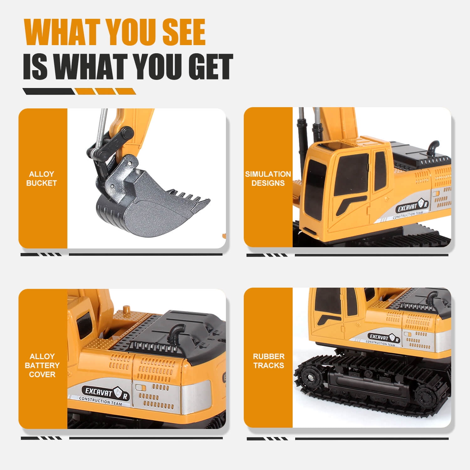 Jiakora Remote Control Excavator Toys for Boys, RC Excavator Toy for Boys 3 4 5 6 7 8 Year Old Kids Christmas Birthday Gift,RC Digger Truck Construction Vehicles with Metal Shovel & Light