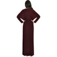 thumbnail image 4 of KOH KOH Long Sleeve Asymmetric Slit Fall Winter Evening Flowy Empire Waist Full Floor Length Cocktail Formal V-Neck Tall Maxi Dress Gown For Women Maroon Wine Red X-Large US 14-16 NT060, 4 of 5