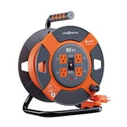 Link 2 Home Cord Reel Extension Cord 4 Power Outlets - 14 AWG SJTW Cable. Heavy Duty High Visibility Power Cord (80 Feet)