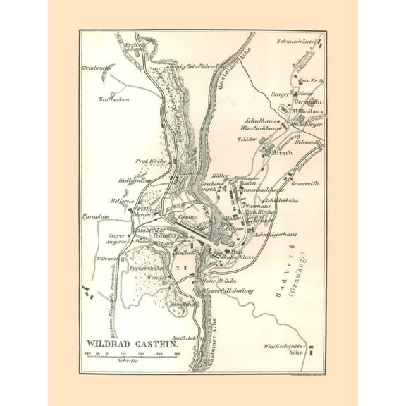 Historic Map - Bad Gastein Austria - Baedeker 1896 - 23 x 30.10 - Vintage Wall Art