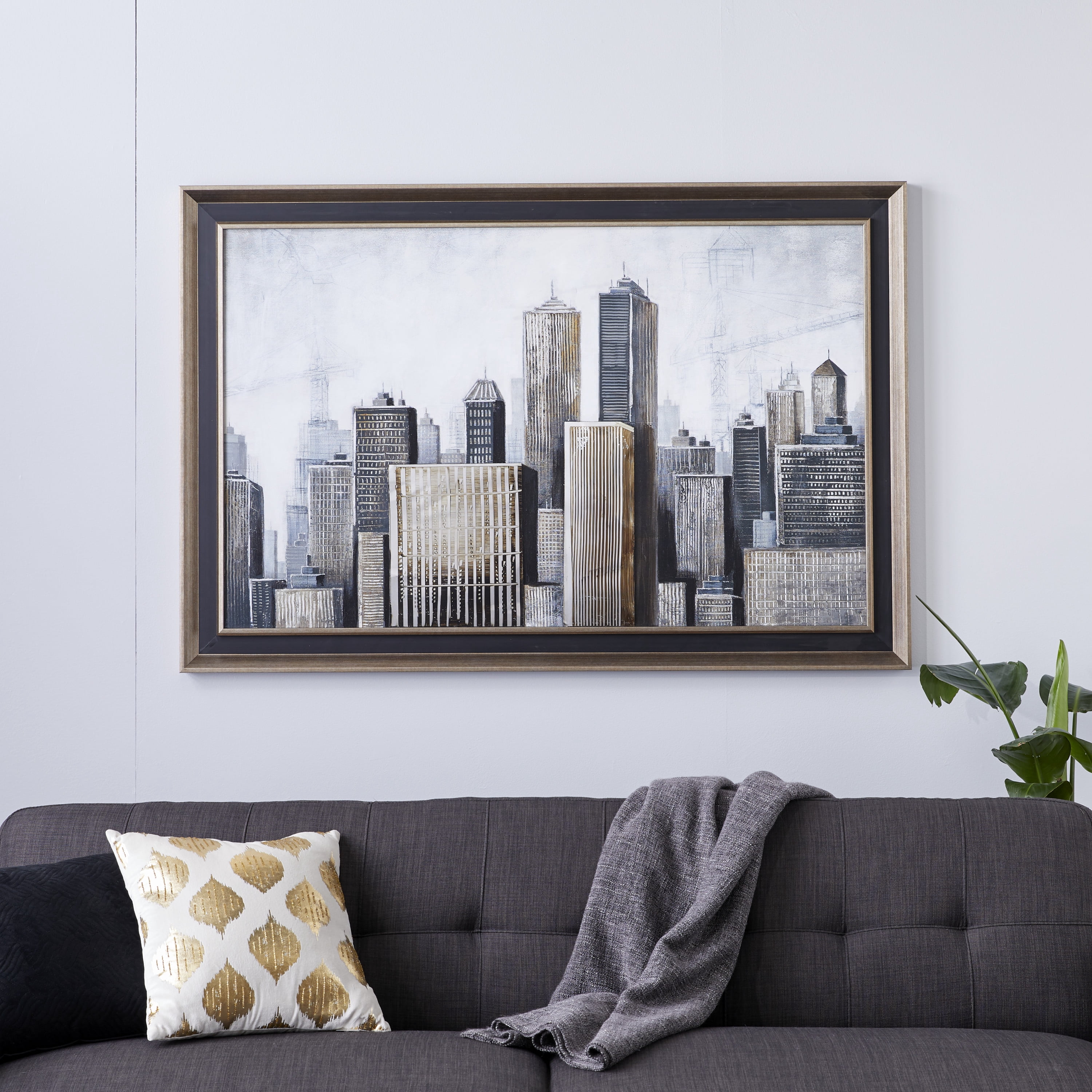59" x 40" Handmade Buildings City Framed Wall Art with Brown Frame, by DecMode